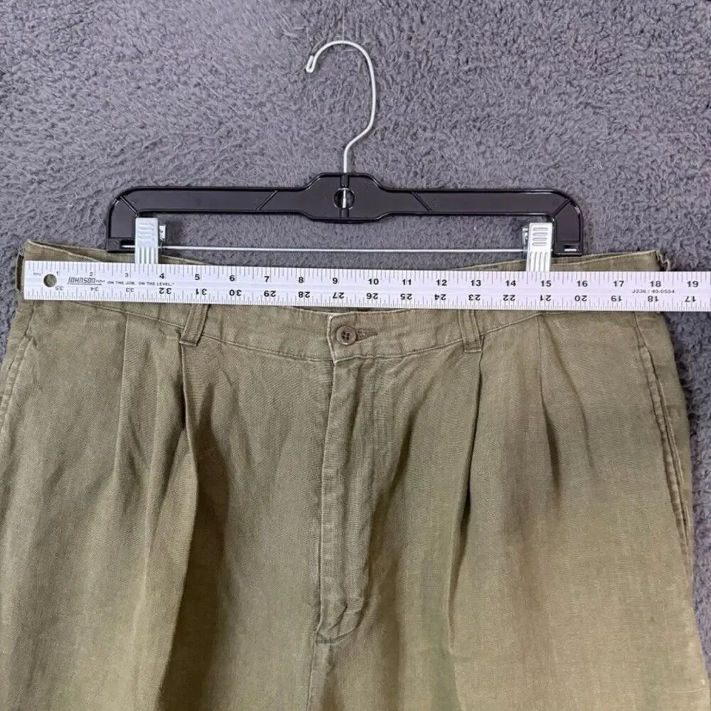 Vtg Brooks Brothers Pants Mens 38x30 (Fits 36x28) Green Linen Pleated Classic